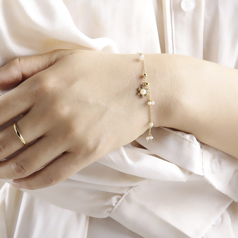 偶屿18k金雪花手链淡水时尚链子 偶屿手链