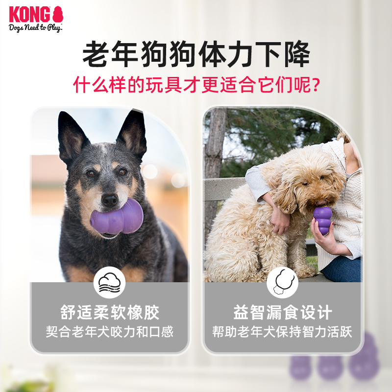 KONG狗狗玩具漏食球橡胶葫芦老龄犬解闷耐咬磨牙宠物益智藏食玩具