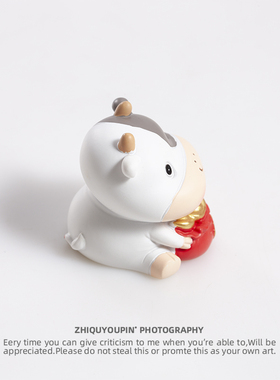 生肖属相财宝牛牛摆件创意礼袋聚宝盘中式公仔桌面汽车装饰品生日