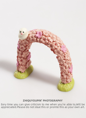 创意日式赏花节樱花树文鸟拱门少女心装饰品ins手绘摆件场景布置