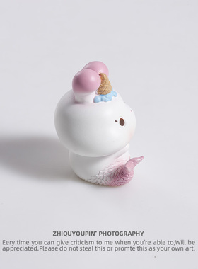 夏日冰激凌粉兔美人鱼摆件卡通可爱小精妙创意桌面装饰品生日礼物