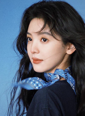 章若楠同款韩版女士蓝色仿真丝丝带飘带发带气质时尚印花飘带丝巾