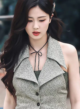 白鹿同款黑色水米珠串珠蝴蝶结颈链项圈小众打结甜酷个性项链饰品