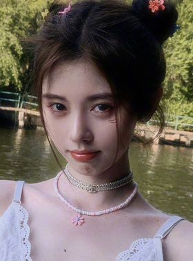 鞠婧祎同款波西米亚粉色颈链