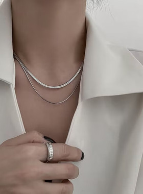 宋茜同款钛钢双层叠带蛇骨链项链