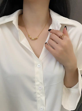 冬至喻正施同款几何五连珠钛钢项链女不规则转运珠高级感锁骨链