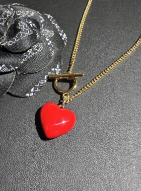 包邮黄铜新款红色滴油爱心耳环吊坠项链女轻奢风高级感百搭锁骨链