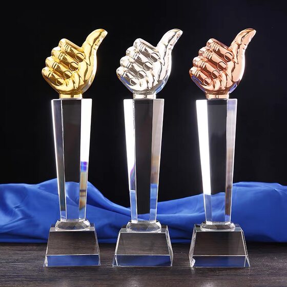 Crystal trophy creative thumb creative laser engraving company annual celebration awards school student awards