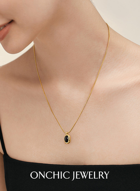 【直播】Onchic浮金黑玛瑙项链女吊坠锁骨链耳环女简约高级感耳钉