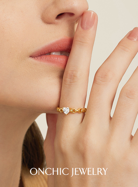 onchic小心诗吴芊盈同款爱心链环戒指女小众设计感简约轻奢尾戒