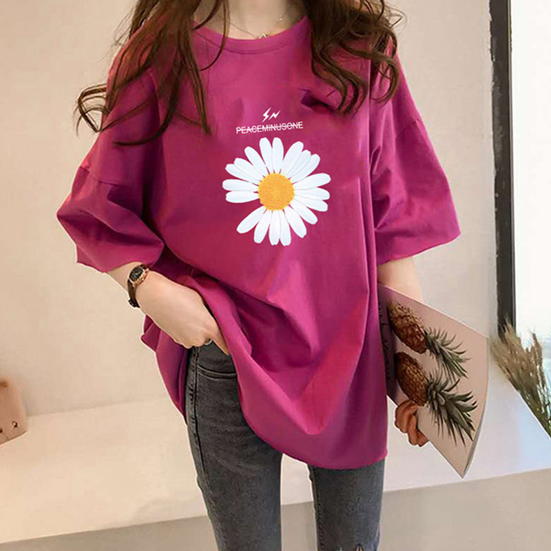 ins 风宽松上衣服 bf 2020 春夏季韩版学生新款印花短袖慵懒风 小雏菊 ins 风宽松上衣服 bf 2020 春夏季韩版学生新款印花短袖慵懒风 小雏菊