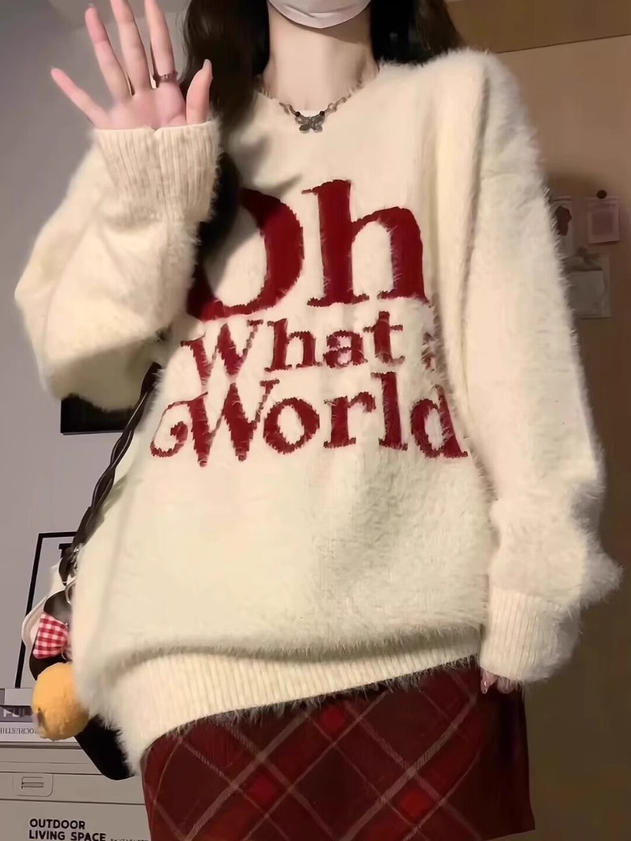 大码300斤美式复古软糯毛衣女秋冬胖mm慵懒风宽松水貂绒针织上衣
