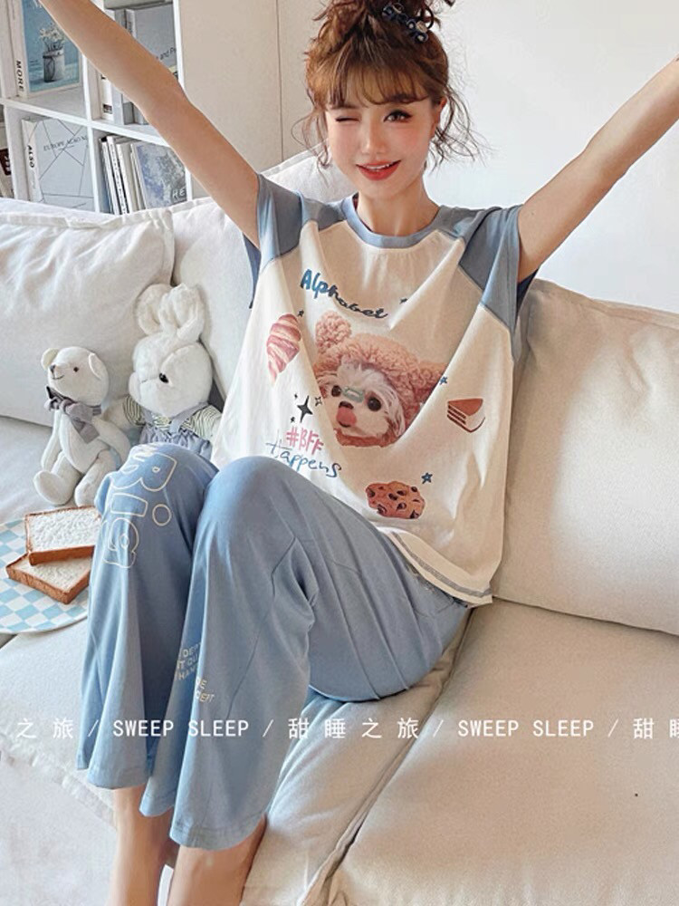 夏季短袖睡衣女sweetsleep甜睡之旅卡通女孩休闲可外穿家居服套装,淘宝优惠券,粉丝福利购,淘宝优惠卷