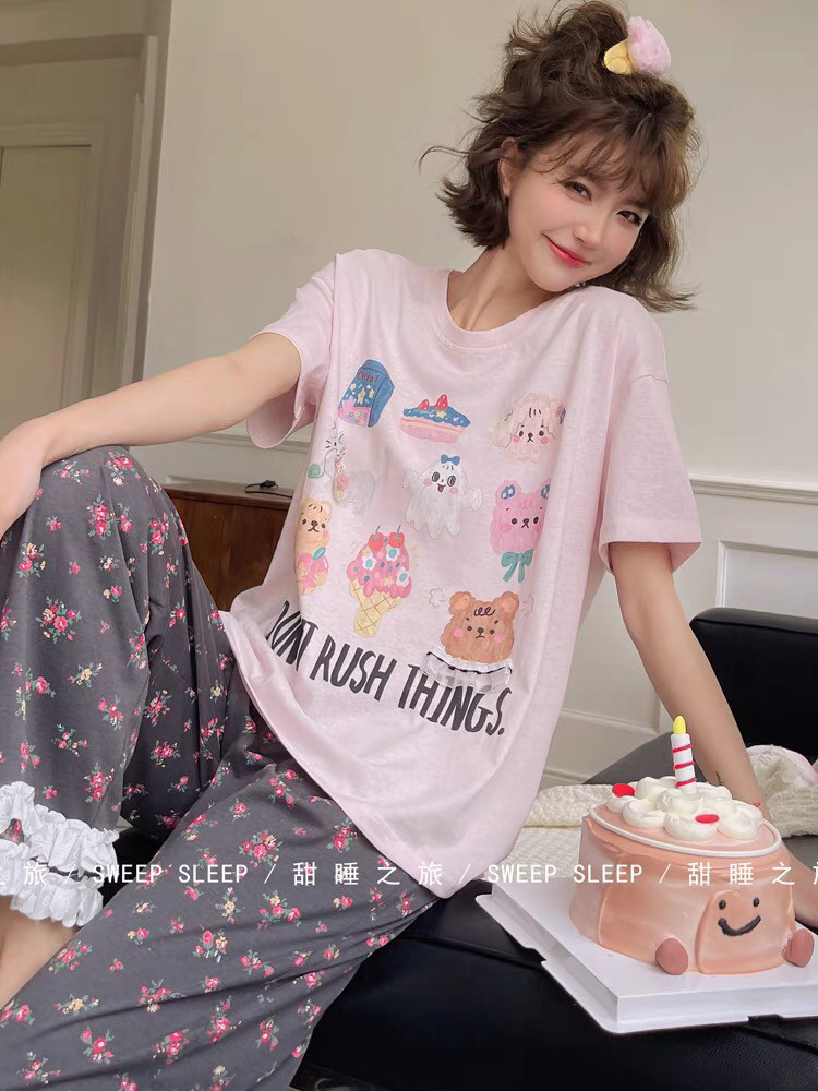 夏季短袖睡衣女sweetsleep甜睡之旅卡通女孩休闲可外穿家居服套装,淘宝优惠券,粉丝福利购,淘宝优惠卷