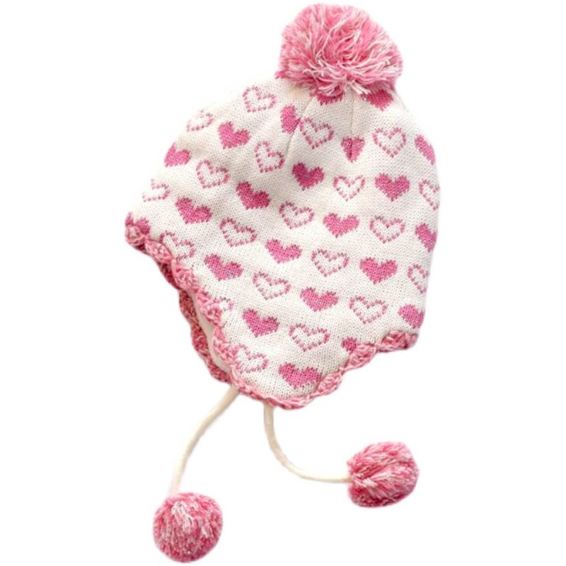 秋冬女童加绒保暖护耳帽女宝宝白色爱心摇粒绒针织线帽子围巾套件,淘宝优惠券,粉丝福利购,淘宝优惠卷