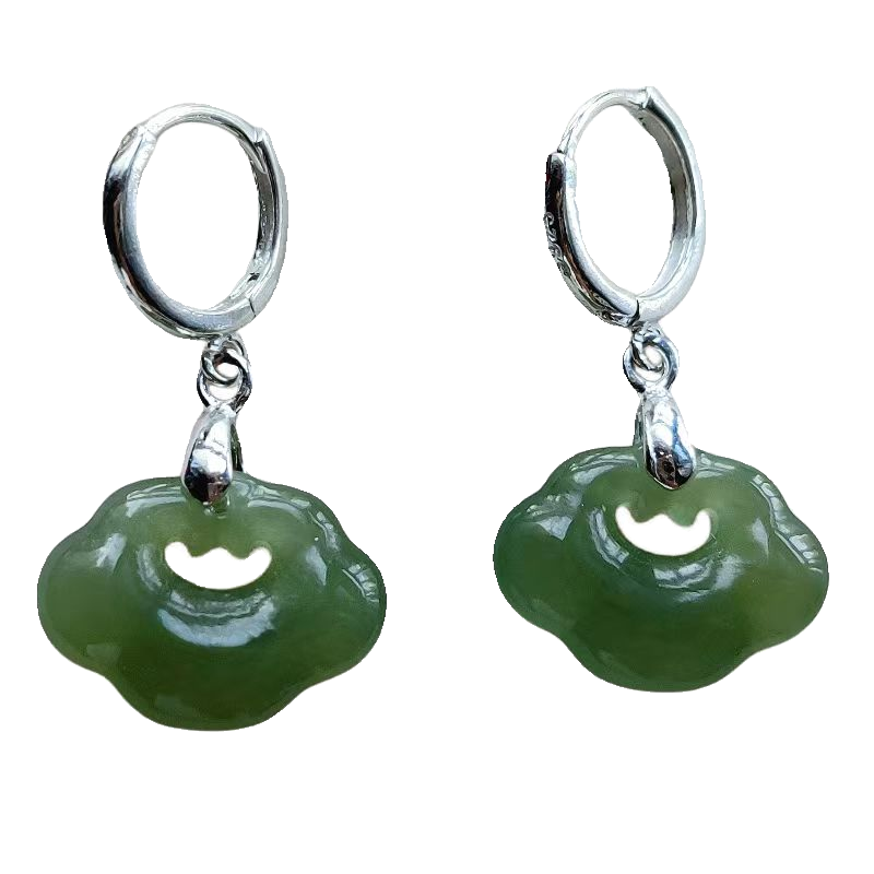 天然和田玉耳环耳扣式新中式国风如意耳坠纯天然玉石古风旗袍纯银,淘宝优惠券,粉丝福利购,淘宝优惠卷