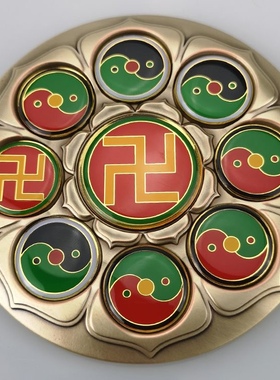 9公分黄铜潘氏八宫补角盘乾坤艮兑离砍巽震万字福太极八卦摆件