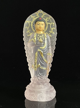 药师佛水琉璃光如来贴金箔工艺品摆件供奉小佛像药师像站立站像