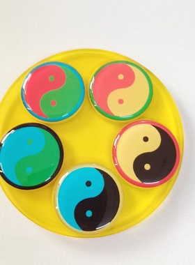 8.3厘米黄铜双面五行掌中宝摆件五行通关太极八卦盘金木水火土