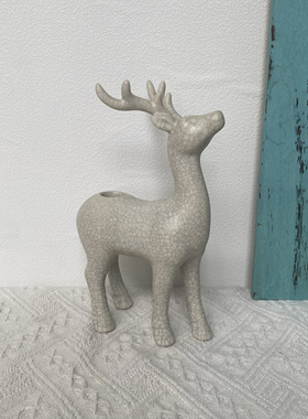 创意个性陶瓷蜡烛台桌面摆件梅花鹿小摆件熊熊摆件家居装饰冰裂釉