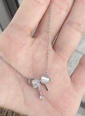 少女心爆棚~猫眼石蝴蝶结项链