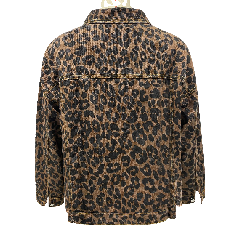 欧美2023秋豹纹牛仔外套 Leopard print denim jacket for women-图3