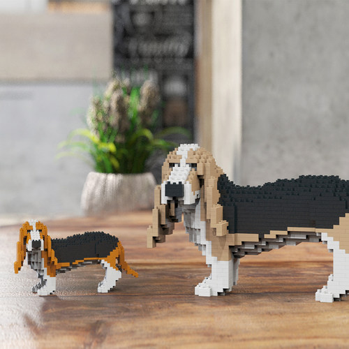 JEKCA积卡仿真巴吉度猎犬微颗粒拼插积木 礼品摆件宠物用品玩具 - 图1