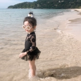 Детский черный кружевной брендовый купальник, защита от солнца, длинный рукав, популярно в интернете