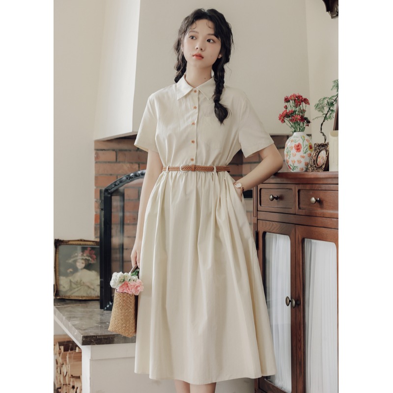 学院风小清新短袖衬衫连衣裙女夏2025新款温柔a字裙收腰显瘦裙子 - 图0
