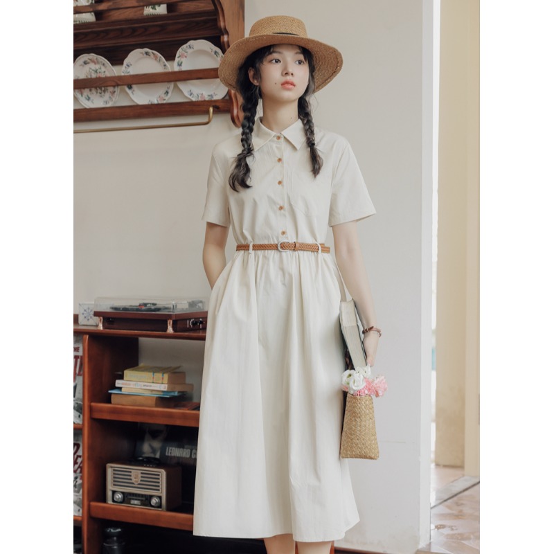 学院风小清新短袖衬衫连衣裙女夏2025新款温柔a字裙收腰显瘦裙子 - 图3