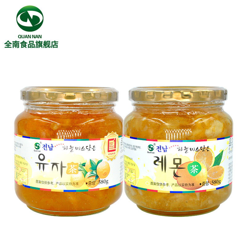 韩国进口全南柚子茶柠檬茶580g冲饮 quannan食品蜂蜜果味茶