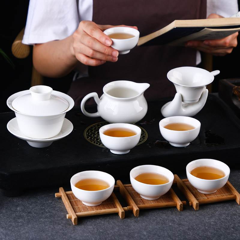 潮汕功夫茶具套装家用 潮州杯简约瓷器茶杯 陶瓷盖碗茶艺瓷茶具