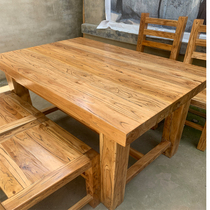 Solid wood dining table and chairs combined modern minimalist old elm wood furniture rectangular dining table home restaurant hotel custom-made