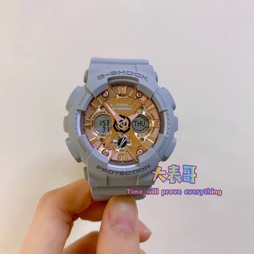 卡西欧正品G-SHOCK缩小版中性新款灰金防水手表男女GMA-S120MF-8A - 图0
