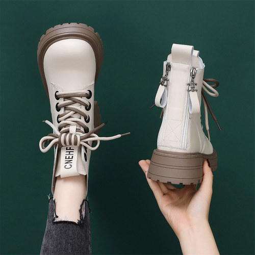 厚底马丁靴女2025秋冬新款英伦风欧货单靴双拉链增高女短靴小码34 - 图0