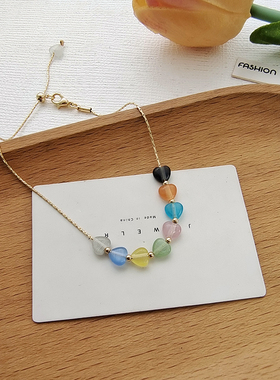 日系甜美五彩缤纷爱心手链女