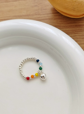 日韩国撞色手工串珠爱心戒指