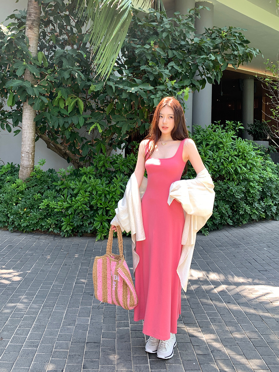 alex stevens宽肩带吊带连衣裙女春秋夏季海边度假收腰长裙子内搭