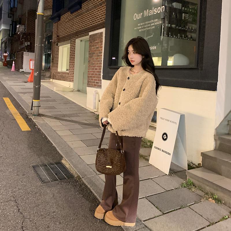 alex stevens今年流行的外套羊羔毛女秋冬季短款加厚宽松毛绒上衣