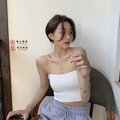 26夏季细带吊带背心打底衫内搭ins欧美风外穿无钢圈带胸垫抹胸女 - 图0