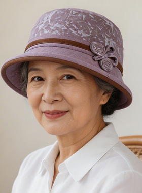 春夏中老年花朵防晒渔夫帽
