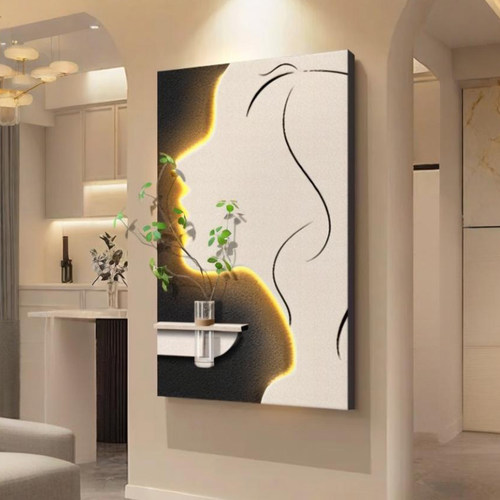 立体砂岩入户正对门人物玄关装饰画氛围灯画轻奢客厅背景墙挂画 - 图0