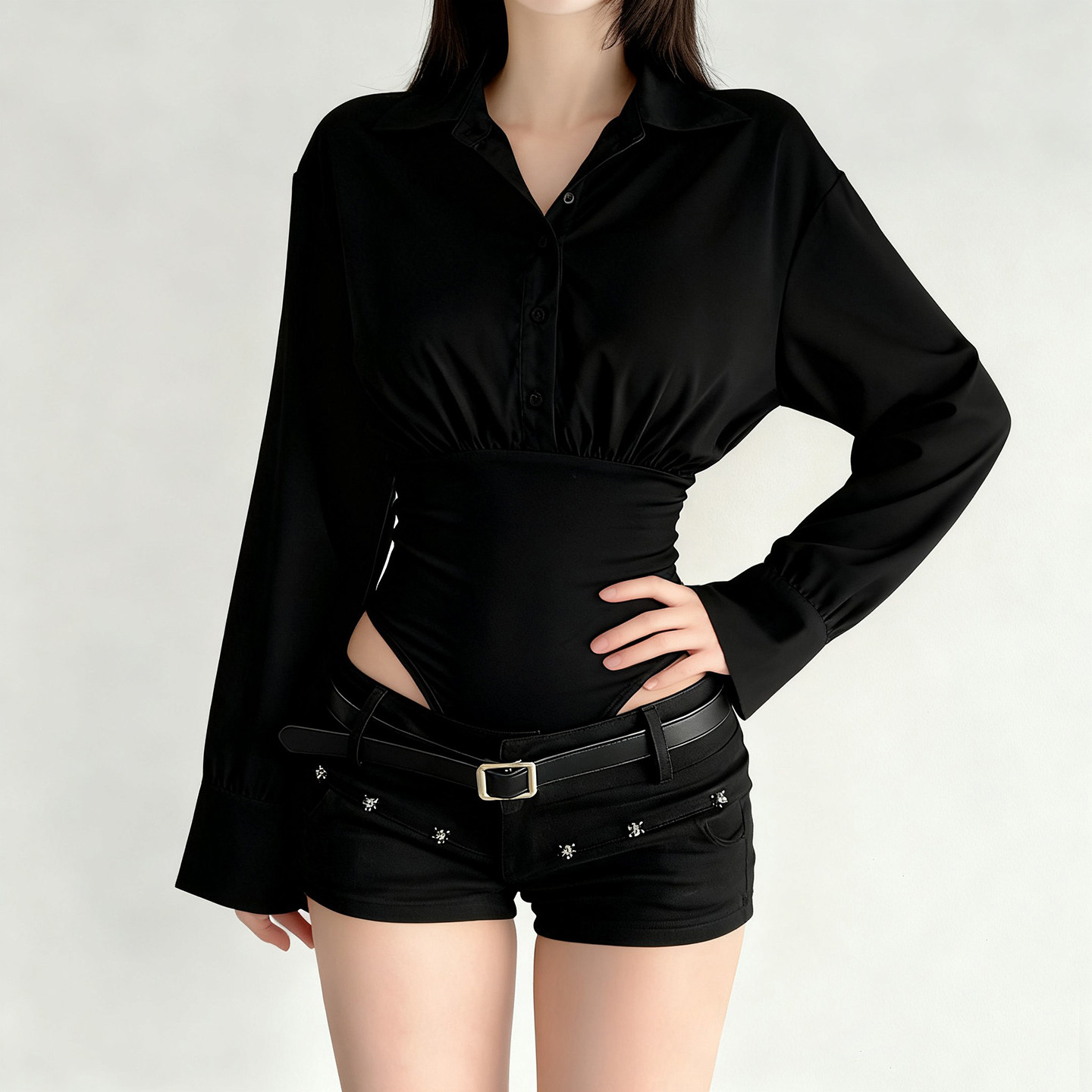 WEEKEEP 简约休闲白色POLO领长袖连体衣百搭修身收腰显瘦衬衫上衣,淘宝优惠券,粉丝福利购,淘宝优惠卷