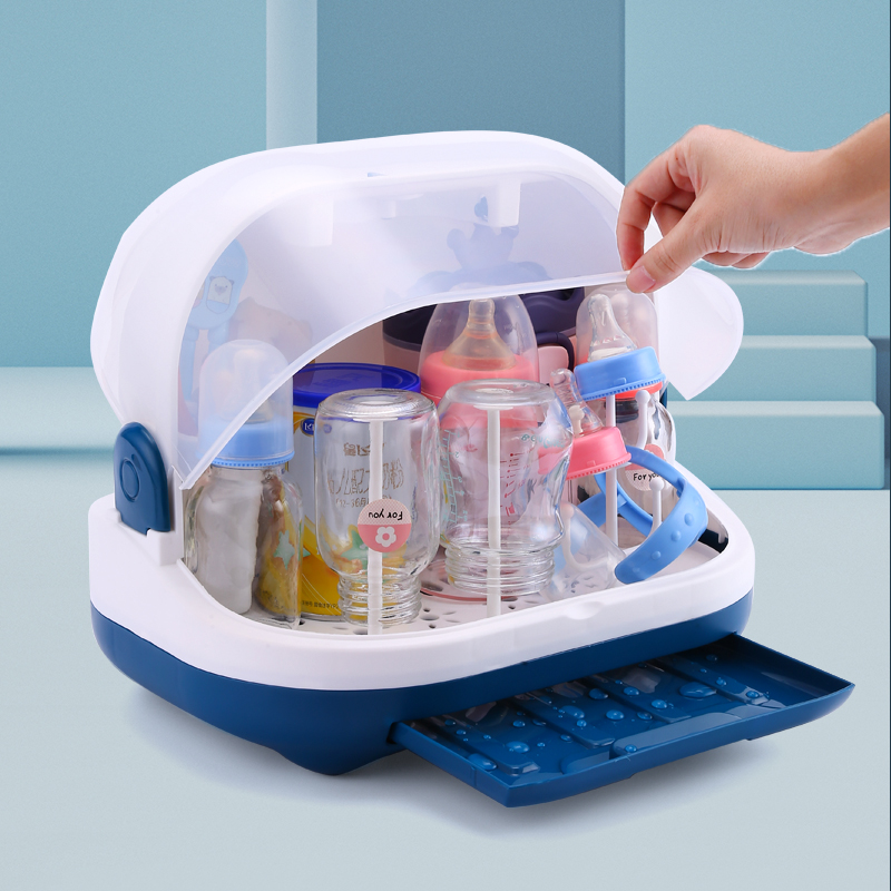 放奶瓶收纳盒防尘沥水架带盖碗筷辅食工具餐具收纳箱新生婴儿专用 - 图0