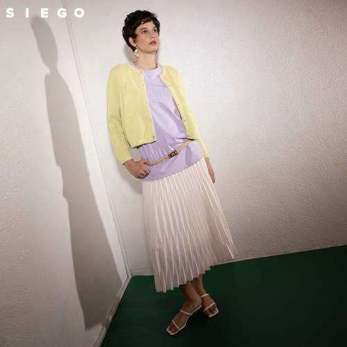 Siego西蔻A字日常度假通勤手工立体褶压褶百褶伞裙64512504 - 图1