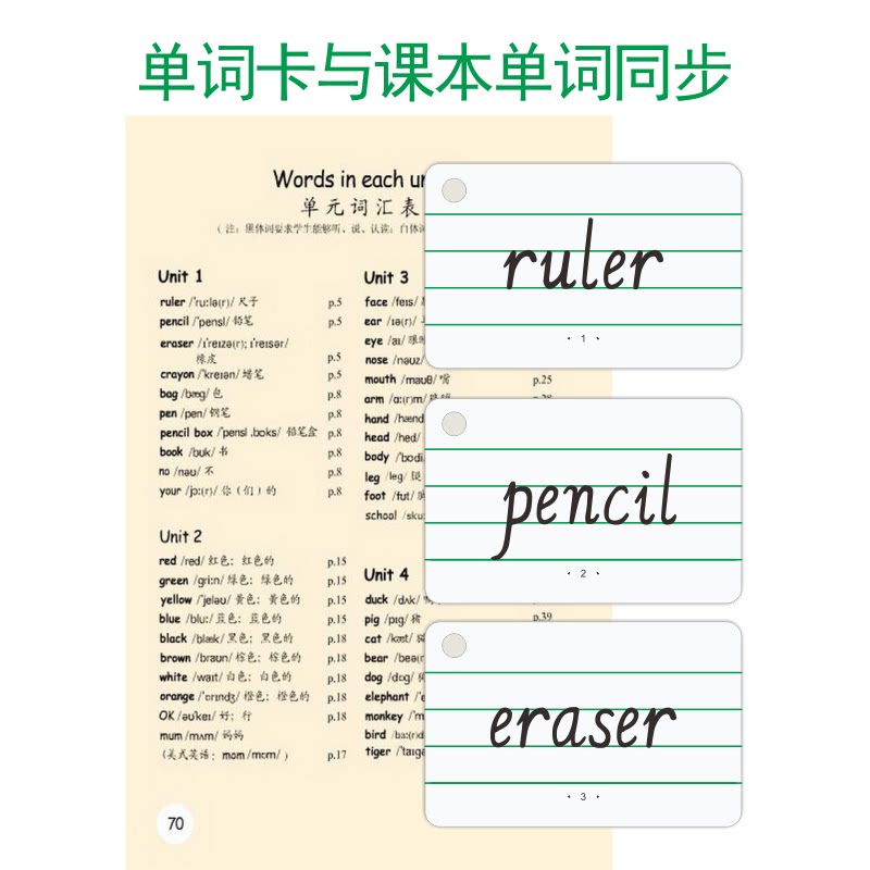 人教PEP版同步单词卡儿童小学生三四五六年级上册下册英语单词卡片空白随身环扣式3-4-5-6三年级起点_虎窝淘