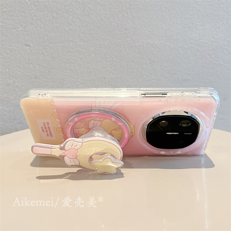 适用华为mateX6折叠屏手机壳日韩ins粉底创意旋转星星月亮魔法棒磁吸支架MateX5典藏版链条matex3典藏版女款 - 图3