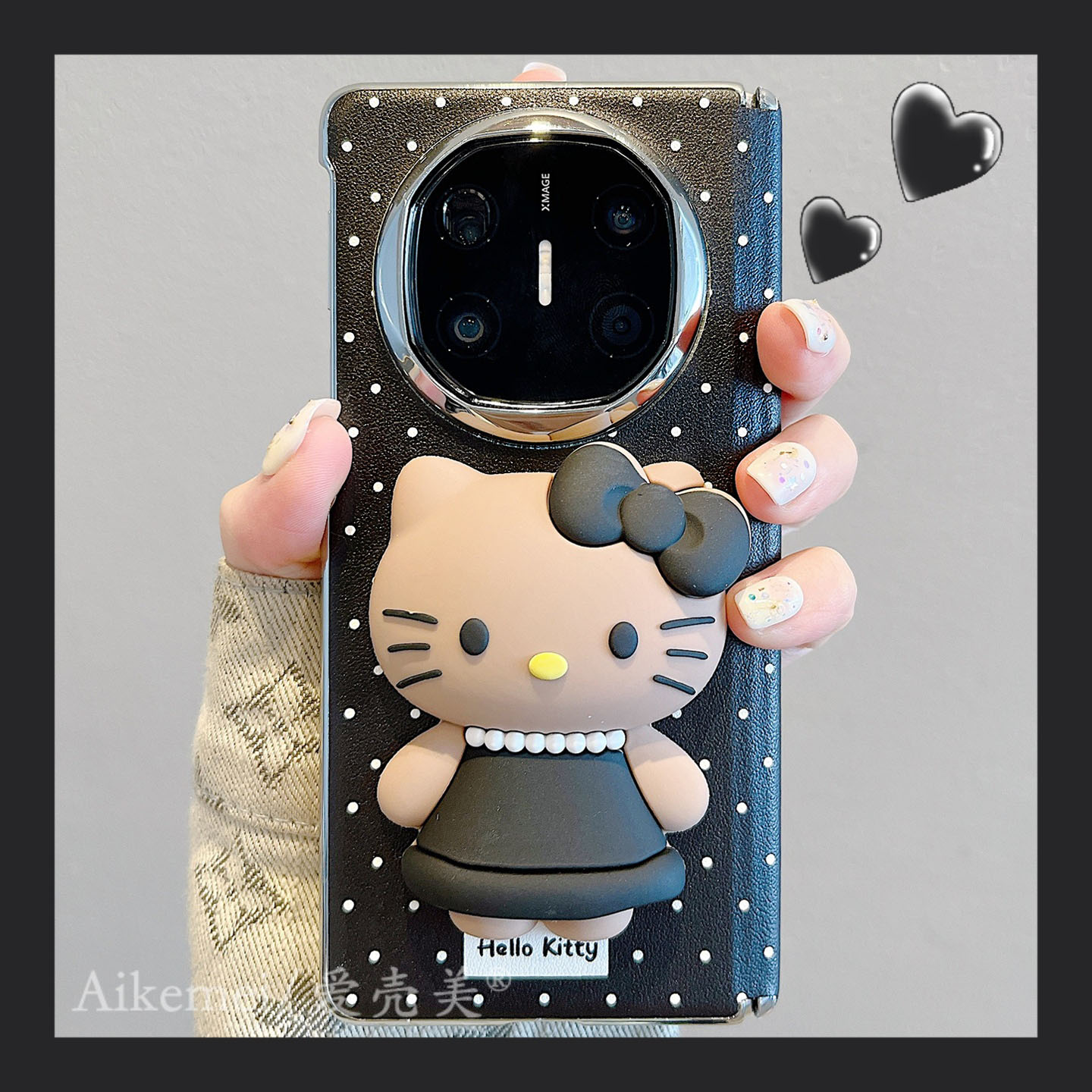 适用华为MateX7典藏版折叠屏手机壳matex6白底皮质波点MateX5典藏版立体硅胶黑皮kt猫matex3中轴保护防摔女款 - 图0