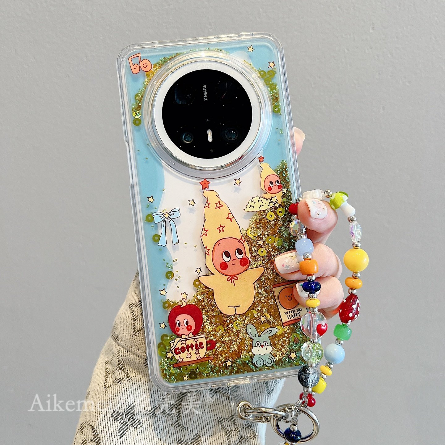 适用华为mate70pro+手机壳透明流沙闪粉mate60pro+童趣围边mate50pro可爱卡通人mate40pro链条挂绳防摔男女款,淘宝优惠券,粉丝福利购,淘宝优惠卷