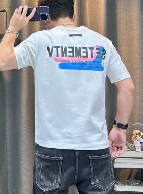 潮牌短袖t恤男夏季新款高端男装圆领字母印花纯棉休闲半袖上衣潮